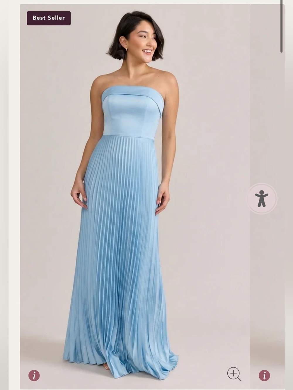 Revelry Strapless Pleated Maxi Dress in Light Blue w/ Satin Scarf